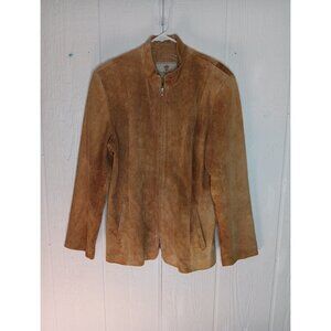 Por Santa Maria Suede Jacket Women's S 48 Made In Italy Soft Leather Tan Zip Up